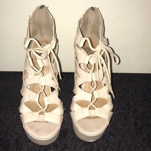Cream shoe-laced Platform Heels